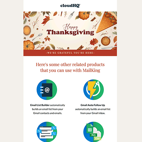 Thanksgiving Welcome Email for Existing MailKing Users